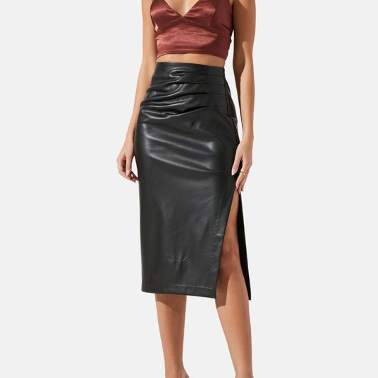 Women's Leather Pencil Skirt Black Midi - OutfitLondon