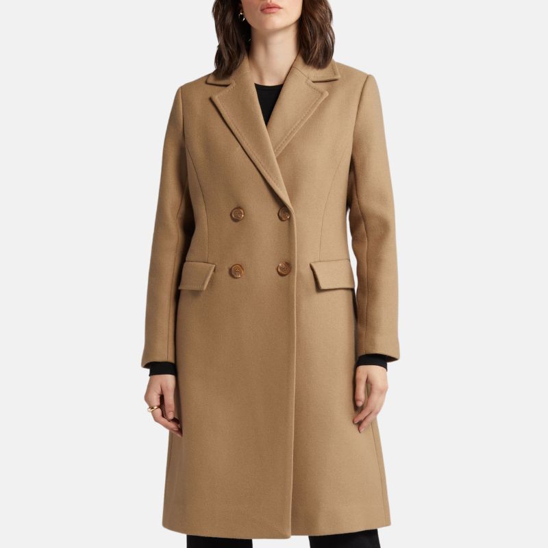 Women's Wool Double Breasted Trench Coat Brown - OutfitLondon