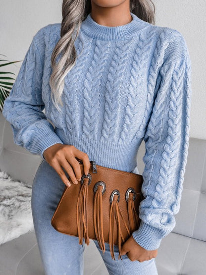 Cozy Ladies Cable Knit Crew Sweater - OutfitLondon
