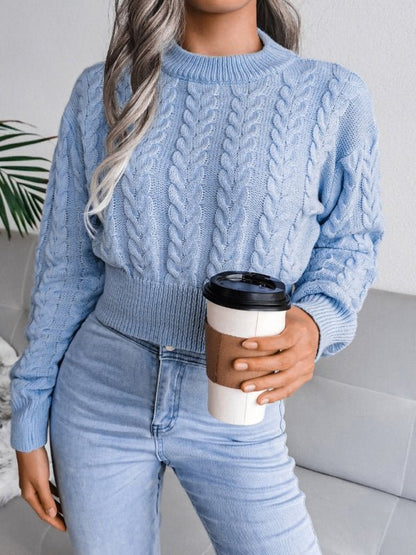Cozy Ladies Cable Knit Crew Sweater