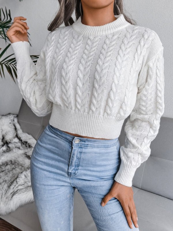 Cozy Ladies Cable Knit Crew Sweater
