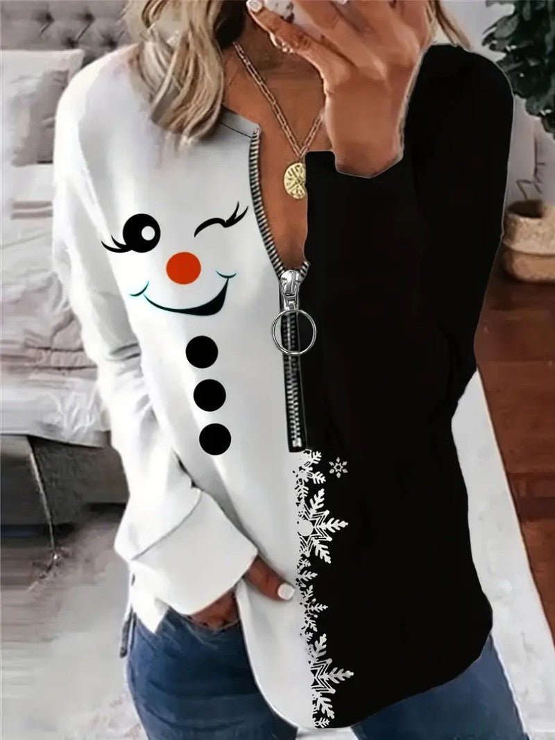 Ladies' Festive Holiday Snowman Hoodie Sweatshirt