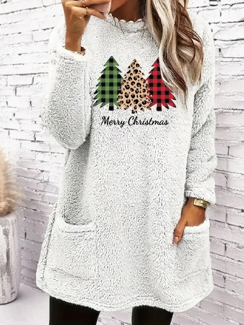 Soft Holiday Tree Graphic Sweatshirt - OutfitLondon