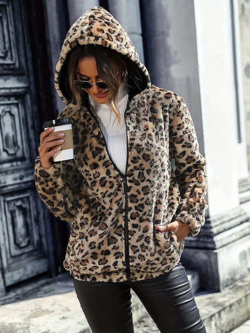 Fuzzy Ladies Hoodie Coat - OutfitLondon