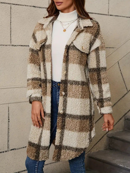Warm Checked Ladies Winter Parka Coat