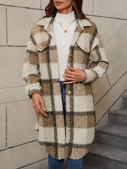 Warm Checked Ladies Winter Parka Coat