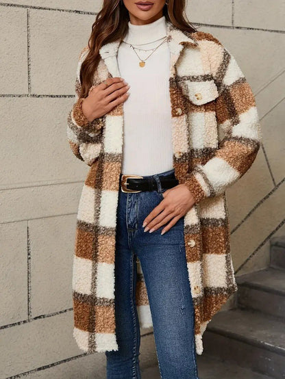 Warm Checked Ladies Winter Parka Coat
