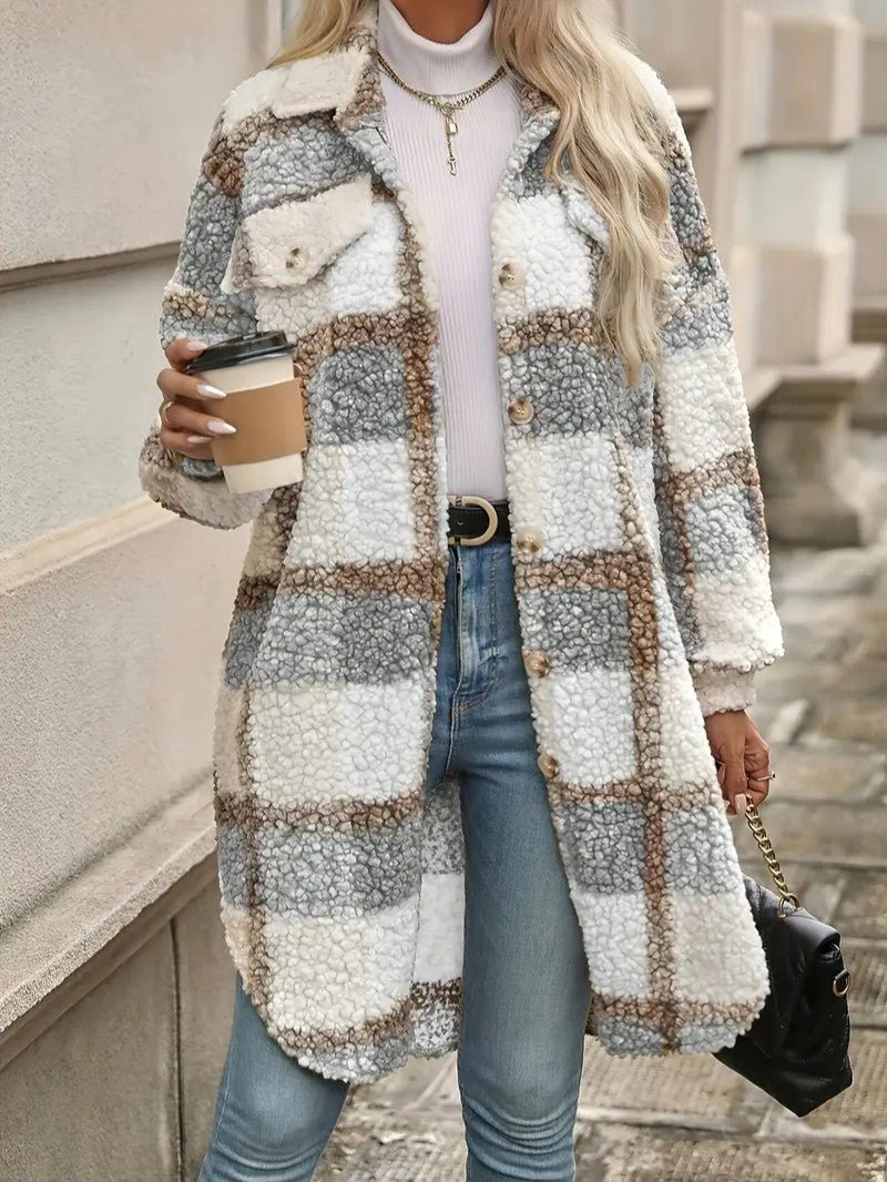 Warm Checked Ladies Winter Parka Coat