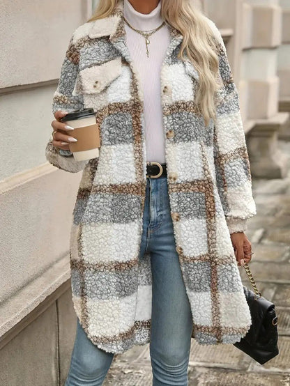 Warm Checked Ladies Winter Parka Coat