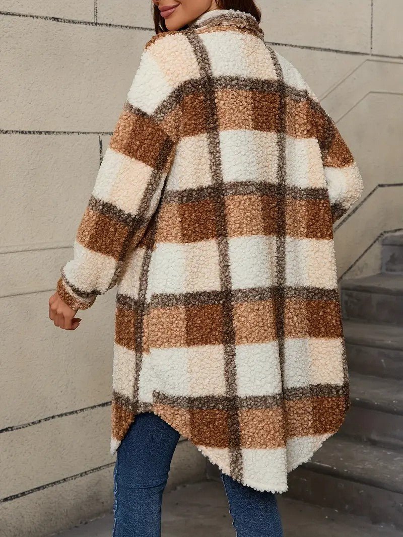 Warm Checked Ladies Winter Parka Coat