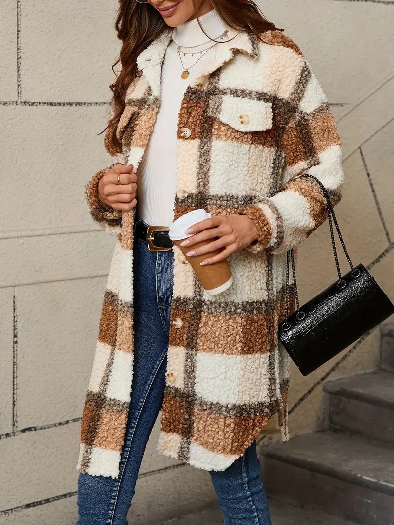Warm Checked Ladies Winter Parka Coat