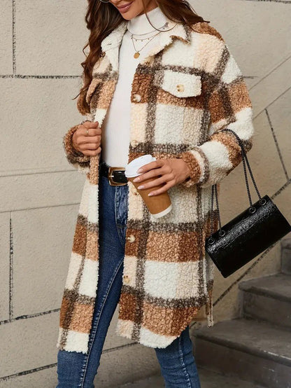 Warm Checked Ladies Winter Parka Coat