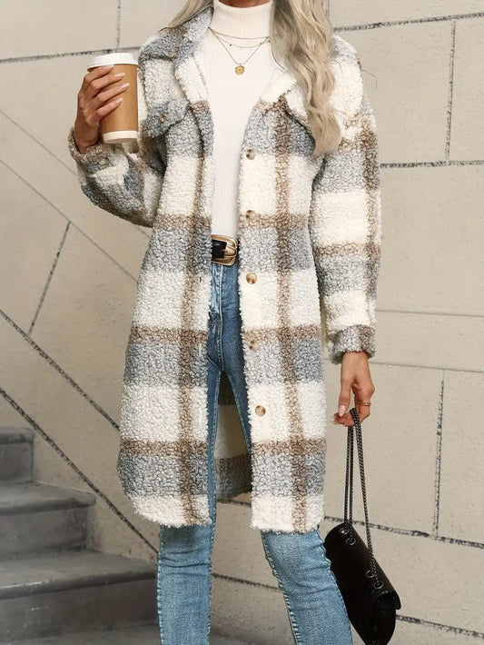 Warm Checked Ladies Winter Parka Coat - OutfitLondon