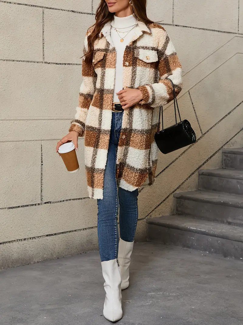 Warm Checked Ladies Winter Parka Coat