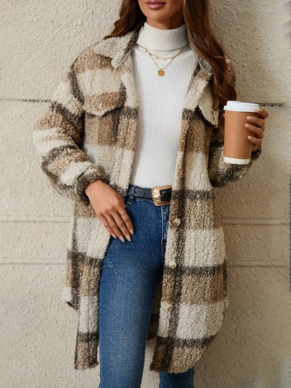 Warm Checked Ladies Winter Parka Coat