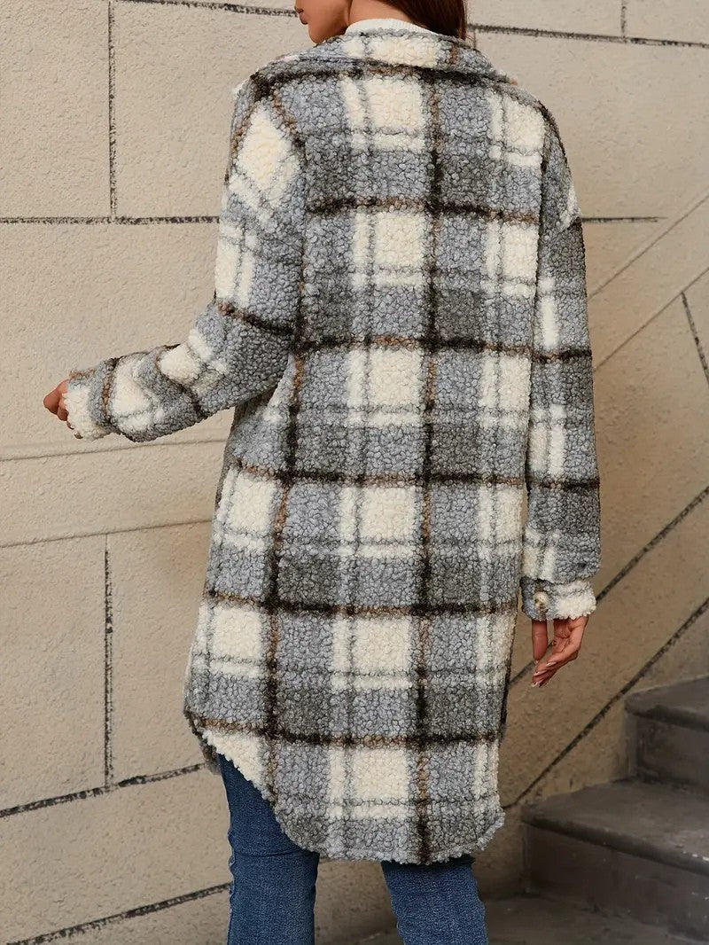 Warm Checked Ladies Winter Parka Coat