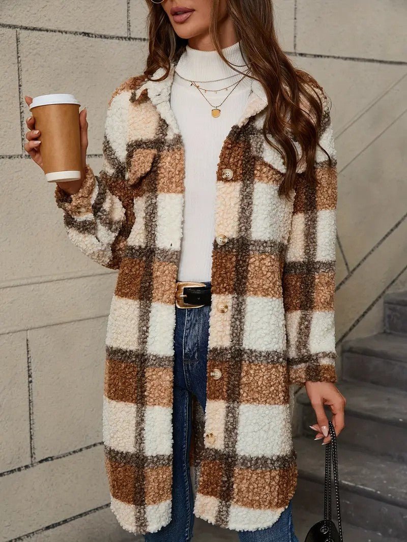 Warm Checked Ladies Winter Parka Coat