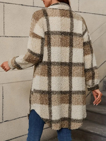 Warm Checked Ladies Winter Parka Coat
