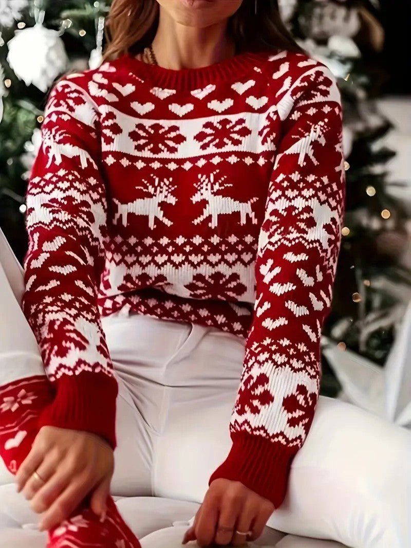 Ladies' Festive Holiday Red Sweater - OutfitLondon