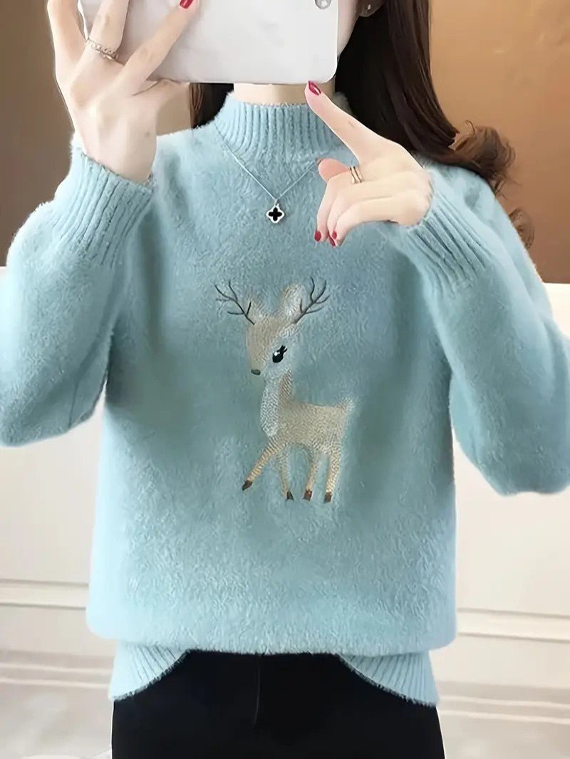 Ladies' Christmas Tree Crew Neck Knit Sweater