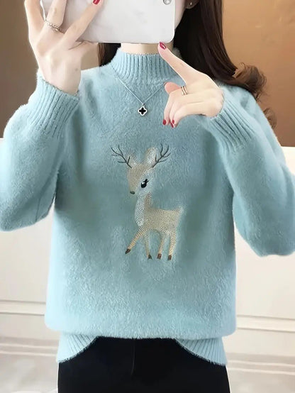 Ladies' Christmas Tree Crew Neck Knit Sweater
