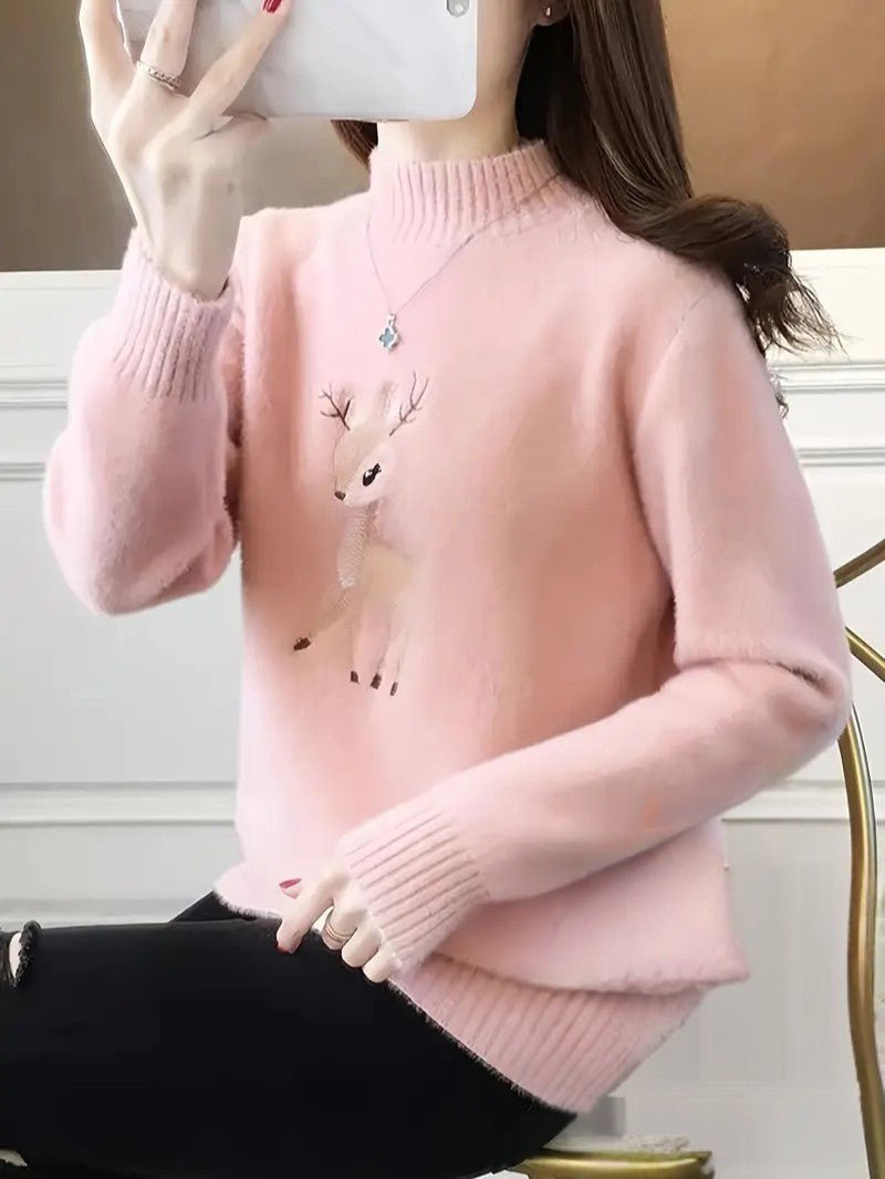Ladies' Christmas Tree Crew Neck Knit Sweater