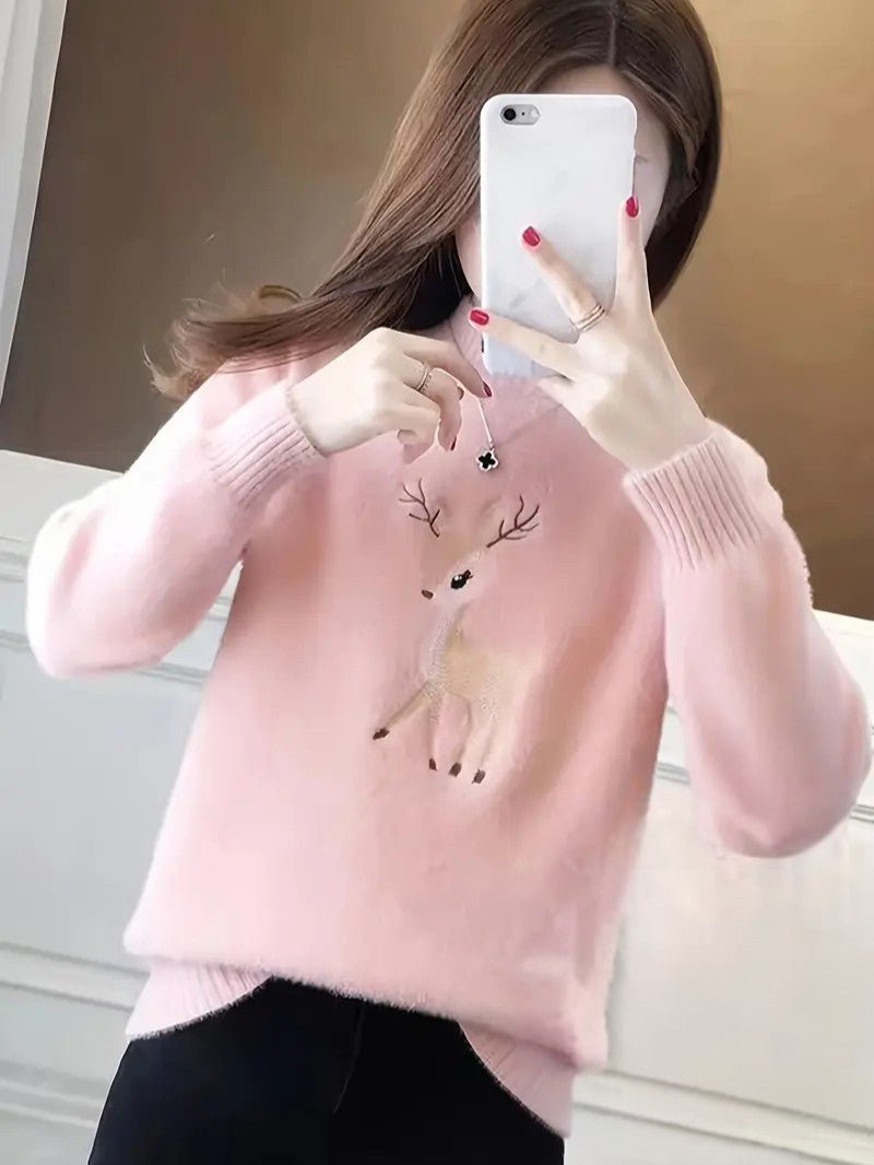 Ladies' Christmas Tree Crew Neck Knit Sweater