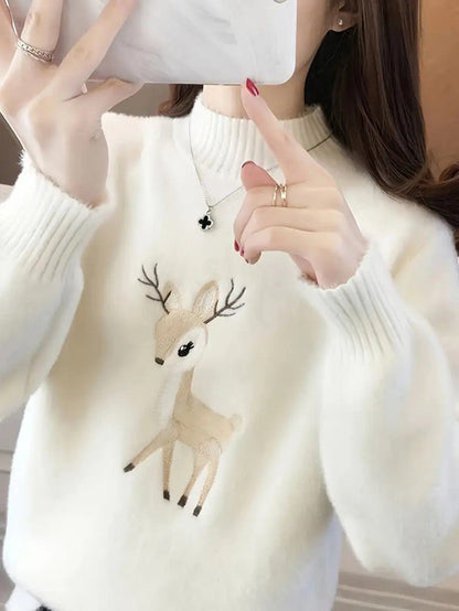 Ladies' Christmas Tree Crew Neck Knit Sweater