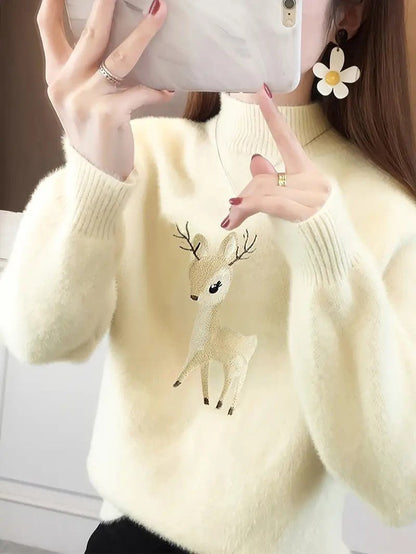 Ladies' Christmas Tree Crew Neck Knit Sweater