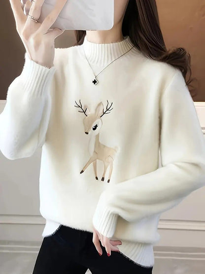 Ladies' Christmas Tree Crew Neck Knit Sweater - OutfitLondon