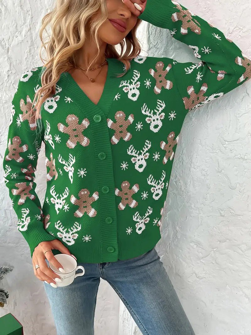 Festive Winter V-Neck Sweater for Women