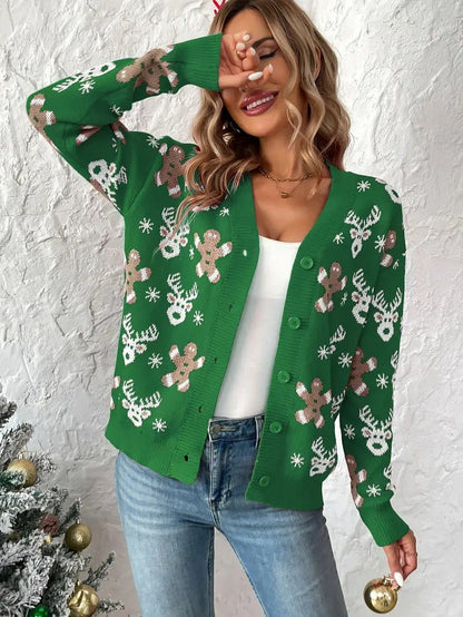 Festive Winter V-Neck Sweater for Women