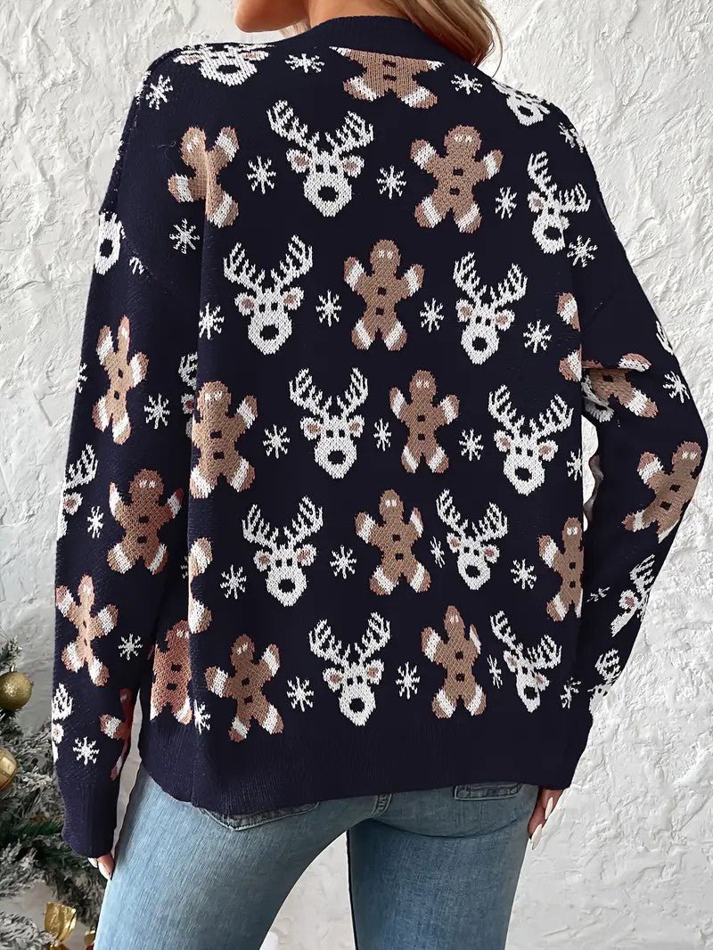 Festive Winter V-Neck Sweater for Women