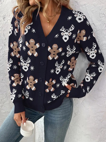 Festive Winter V-Neck Sweater for Women