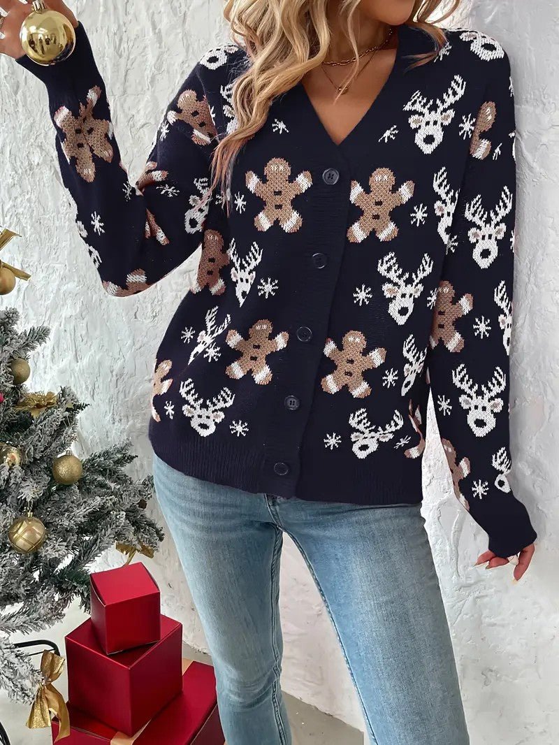 Festive Winter V-Neck Sweater for Women