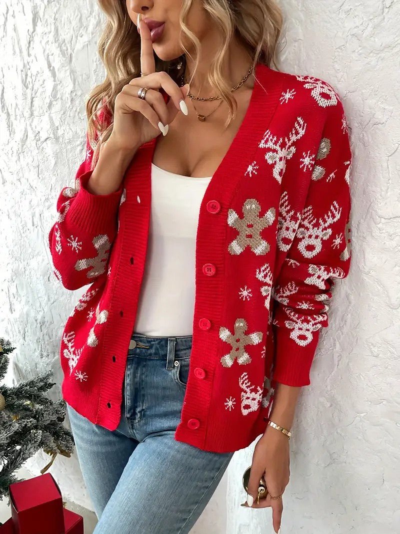 Festive Winter V-Neck Sweater for Women