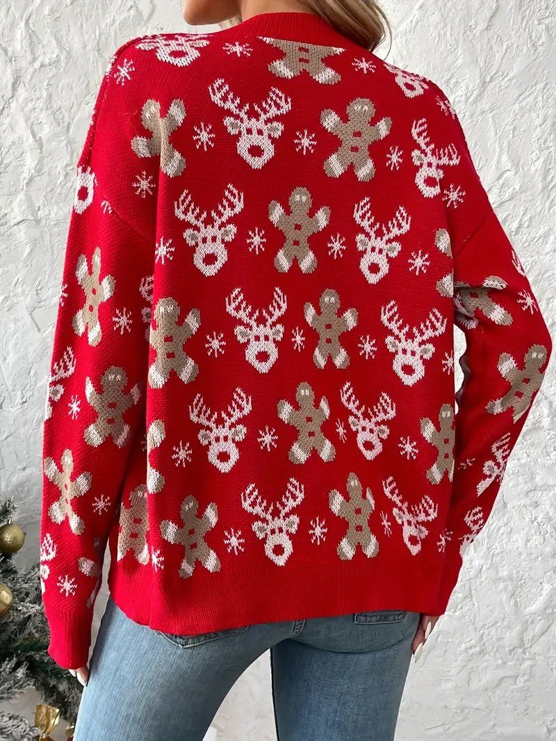 Festive Winter V-Neck Sweater for Women