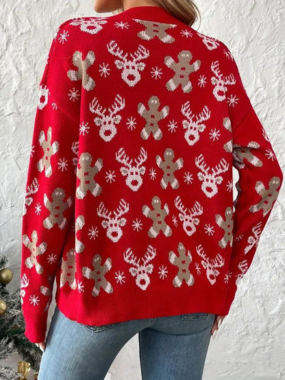 Festive Winter V-Neck Sweater for Women