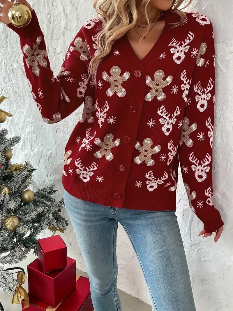 Festive Winter V-Neck Sweater for Women