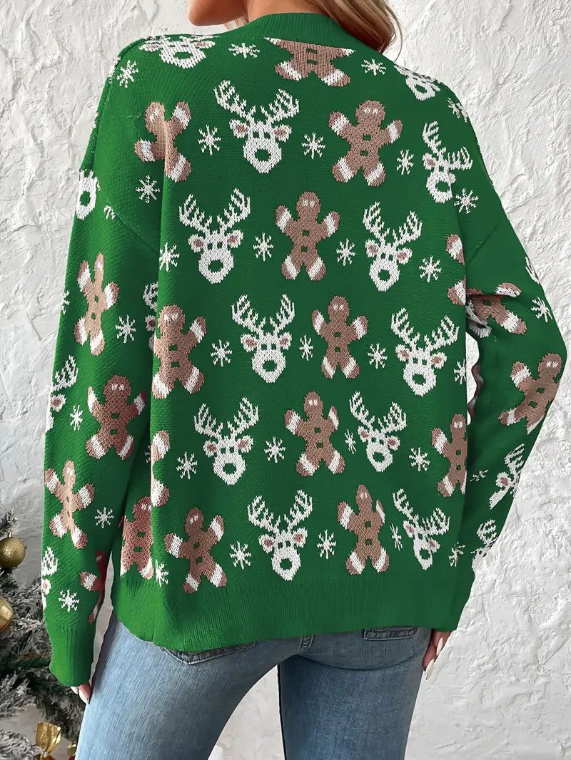 Festive Winter V-Neck Sweater for Women