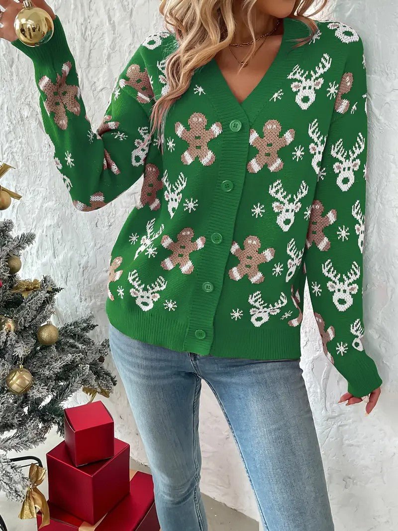 Festive Winter V-Neck Sweater for Women