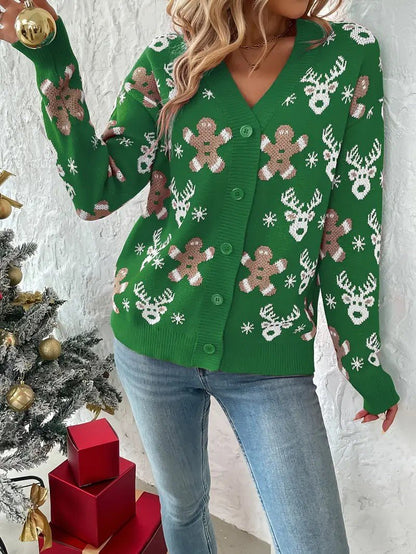 Festive Winter V-Neck Sweater for Women