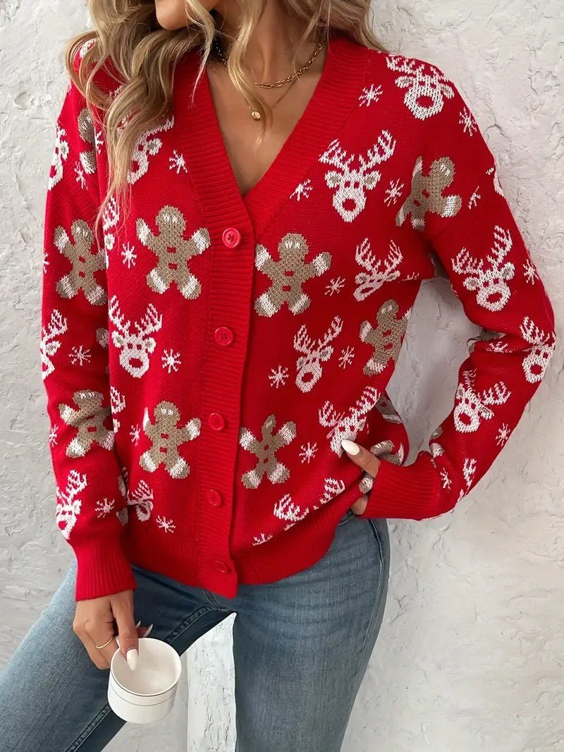 Festive Winter V-Neck Sweater for Women