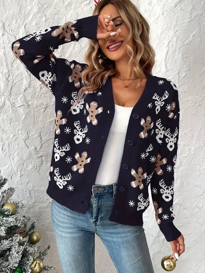 Festive Winter V-Neck Sweater for Women