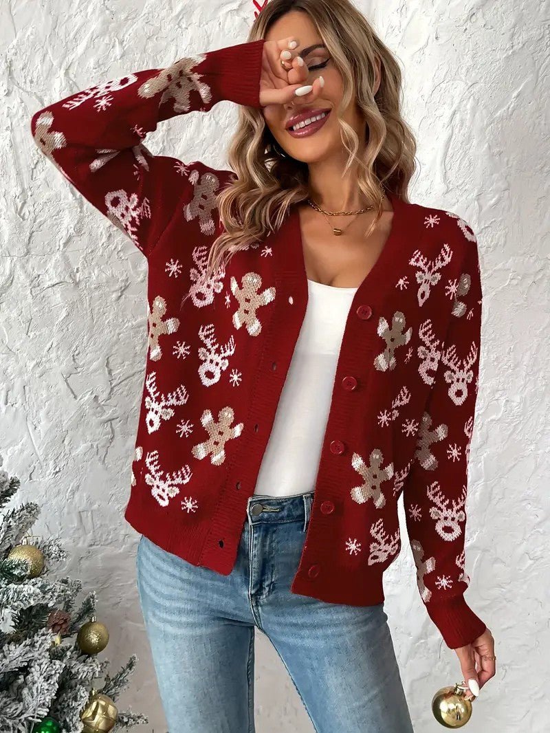 Festive Winter V-Neck Sweater for Women
