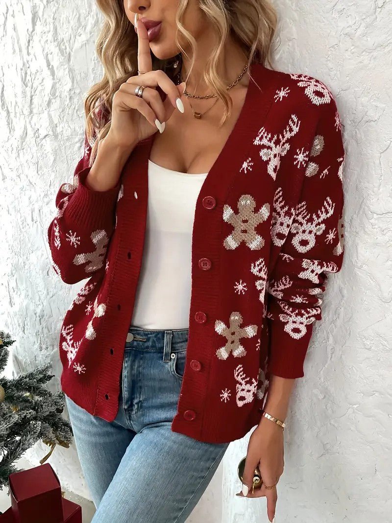Festive Winter V-Neck Sweater for Women