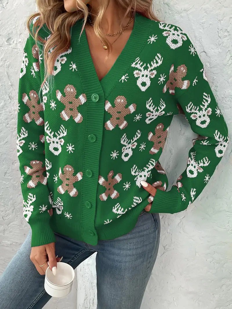 Festive Winter V-Neck Sweater for Women