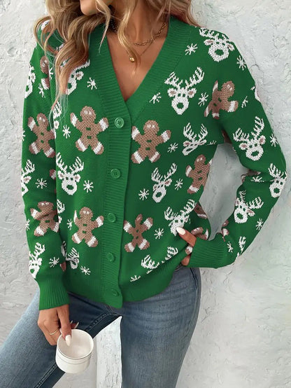 Festive Winter V-Neck Sweater for Women