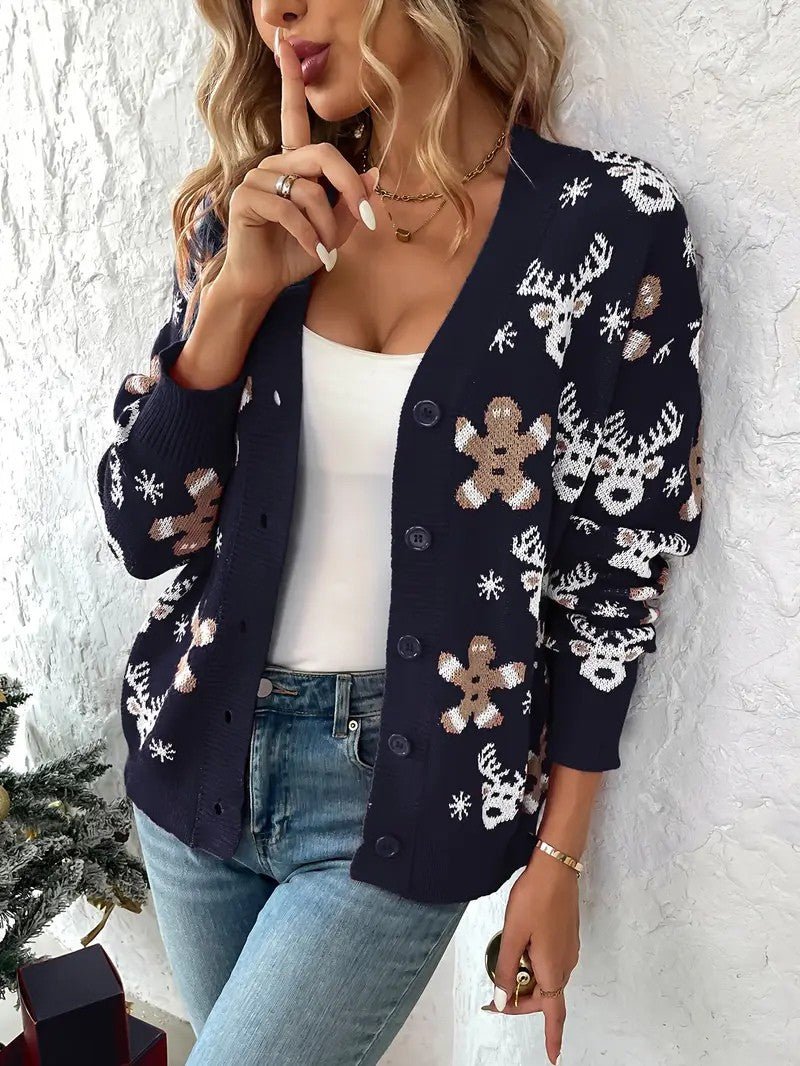 Festive Winter V-Neck Sweater for Women