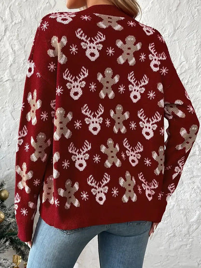 Festive Winter V-Neck Sweater for Women